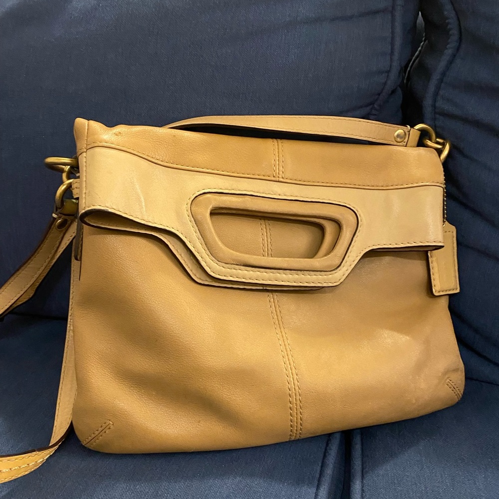 Coach Bonnie Leather Foldover camel/tan Crossbody #13388